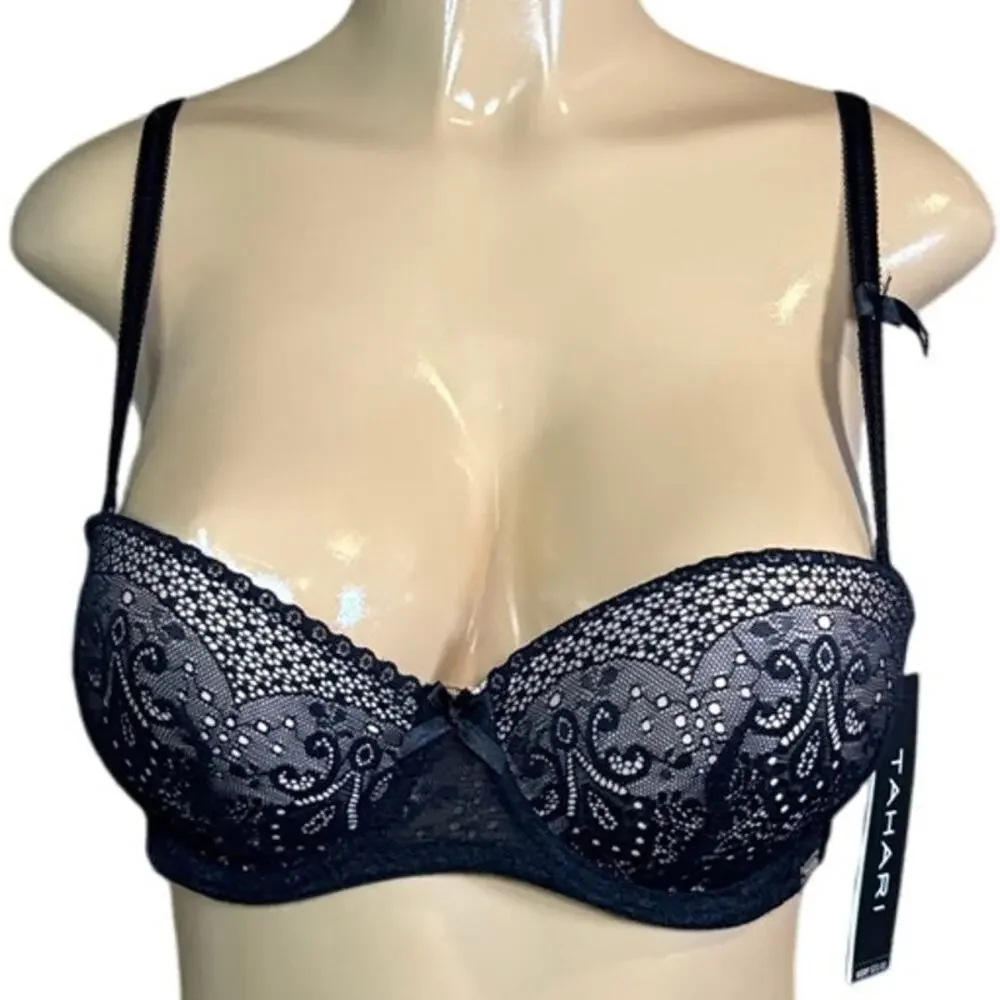 Tahari Multiway Strapless Bra Black Lace Molded Cup Underwire SZ 34C NWT